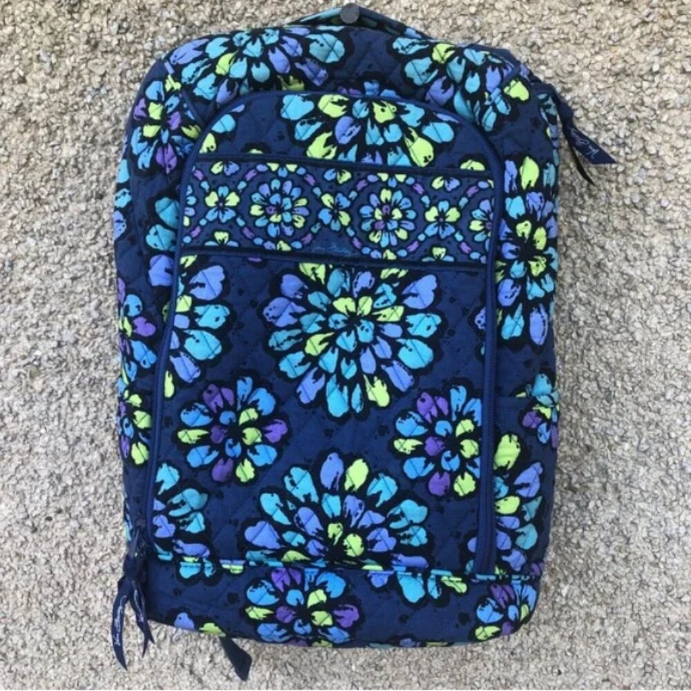 Vera Bradley Blue Indigo Pop Backpack Quilted Padded Laptop Bag Floral